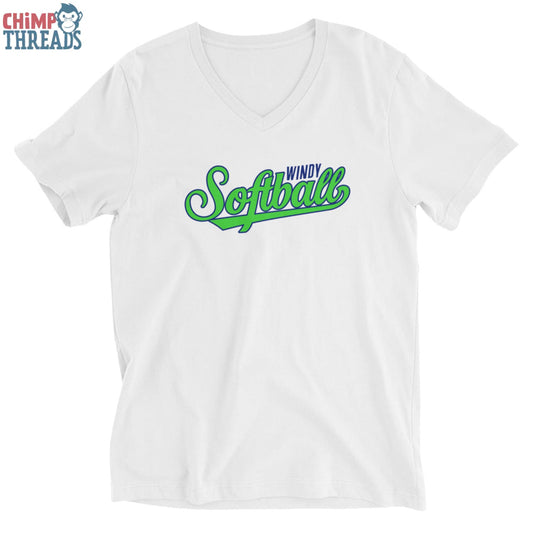 Windy Softball Script Short Sleeve V-Neck T-Shirt - softball